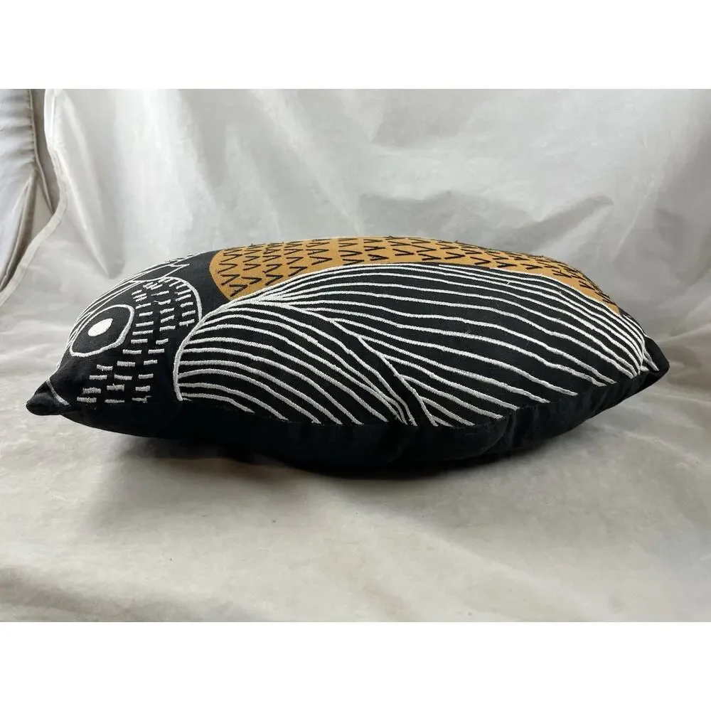 West Elm Owl Bird Throw Pillow Room Accent Decor 17 x 12 Boho Linen Cotton Blend